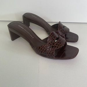 ZARA Croc Embossed Leathered Heel Sandals Square Toe size 9